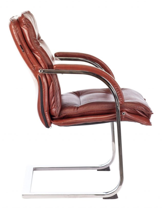 Кресло Бюрократ T-9927SL-LOW-V светло-коричневый Leather Eichel кожа низк.спин. полозья металл хром — изображение 3