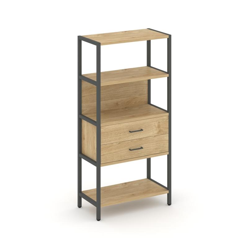 Shelf System Односекционный стеллаж четырехярусный с ящиками SN.STM-412 Тиквуд Светлый/Металл Антрац