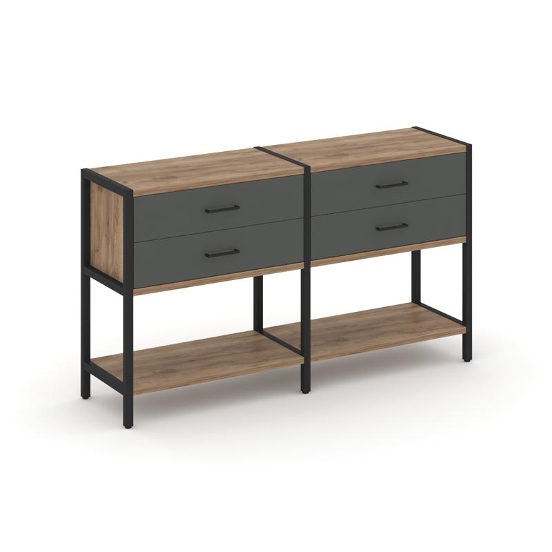 Shelf System Двухсекционный стеллаж двухярусный с ящиками SN.STM-222 Дуб Табак/Антрацит/Металл Черны