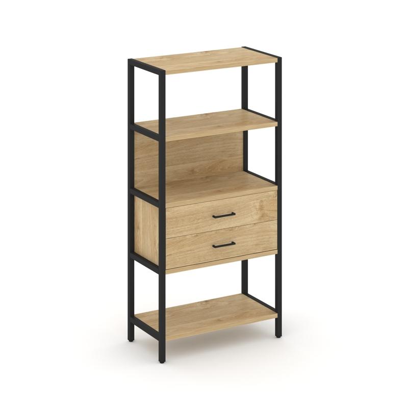 Shelf System Односекционный стеллаж четырехярусный с ящиками SN.STM-412 Тиквуд Светлый/Металл Черный