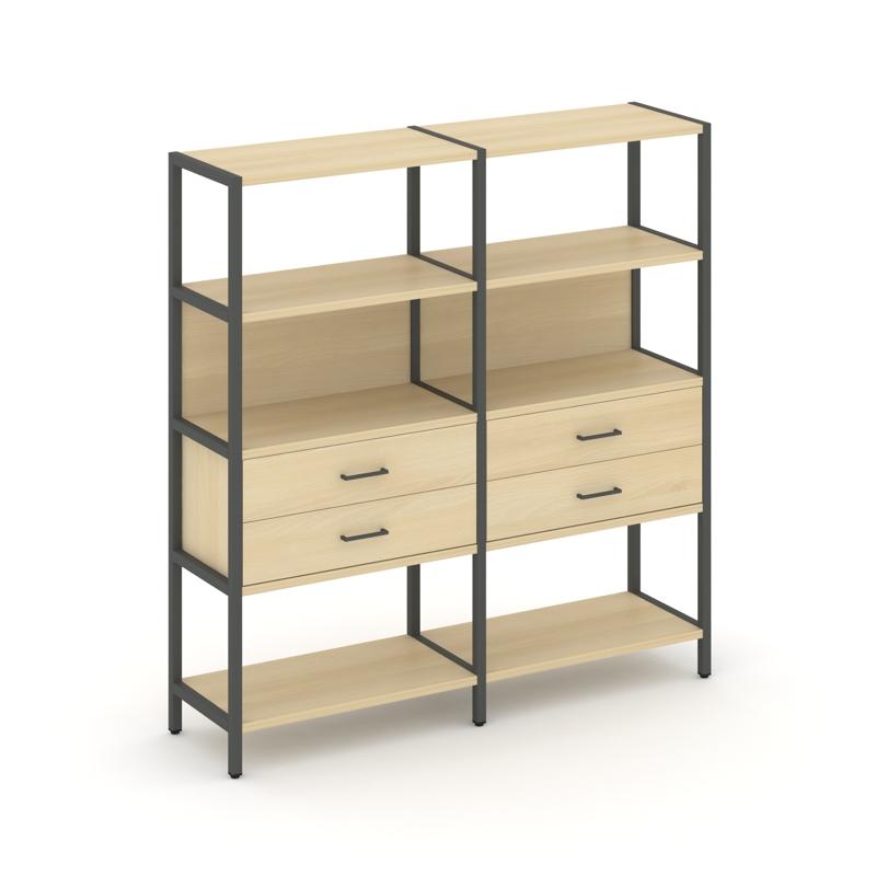 Shelf System Двухсекционный стеллаж четырехярусный с ящиками SN.STM-422 Акация Лорка/Металл Антрацит