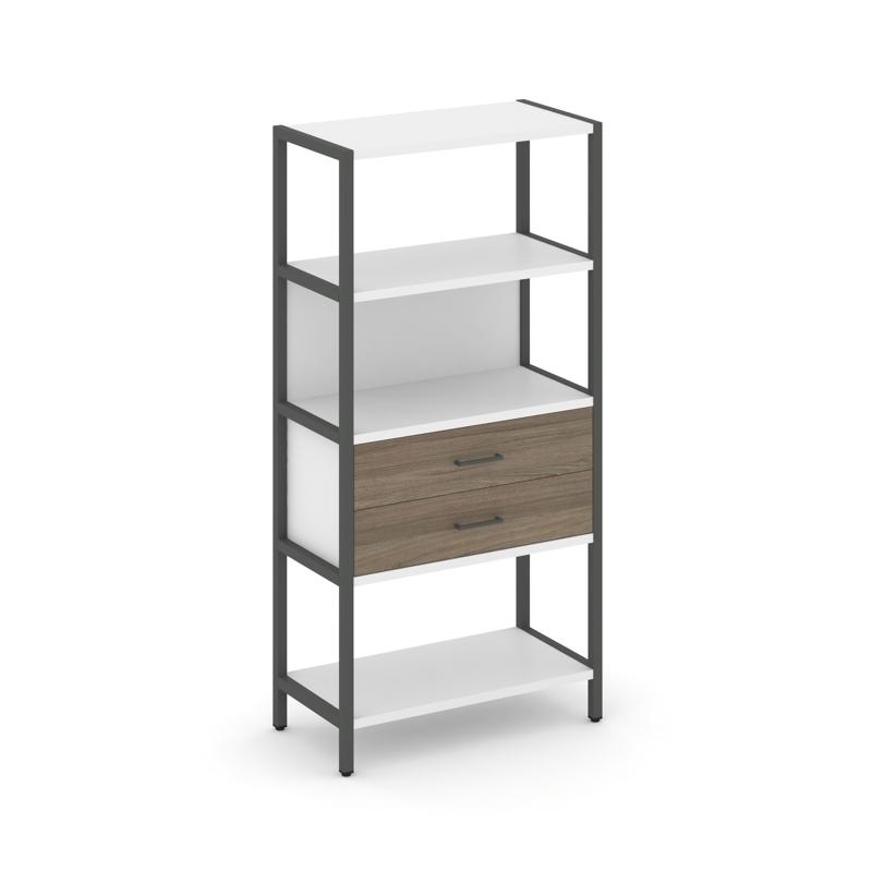 Shelf System Односекционный стеллаж четырехярусный с ящиками SN.STM-412 Белый/Вяз Благородный/Металл