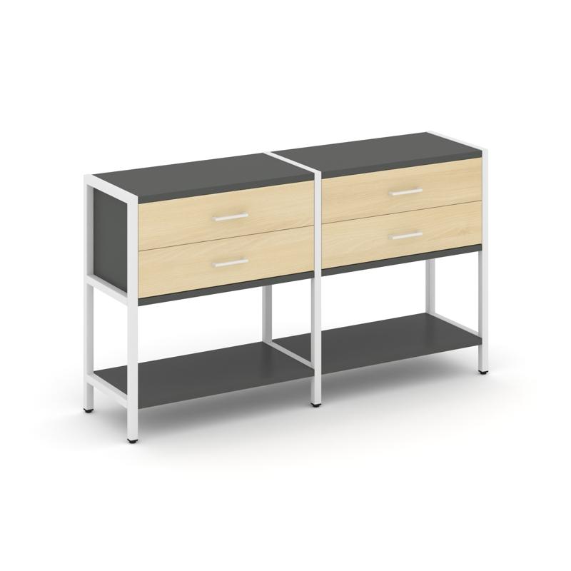 Shelf System Двухсекционный стеллаж двухярусный с ящиками SN.STM-222 Антрацит/Акация Лорка/Металл Бе