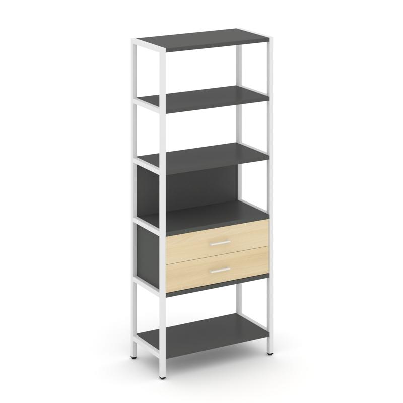 Shelf System Односекционный стеллаж пятиярусный с ящиками SN.STM-512 Антрацит/Акация Лорка/Металл Бе