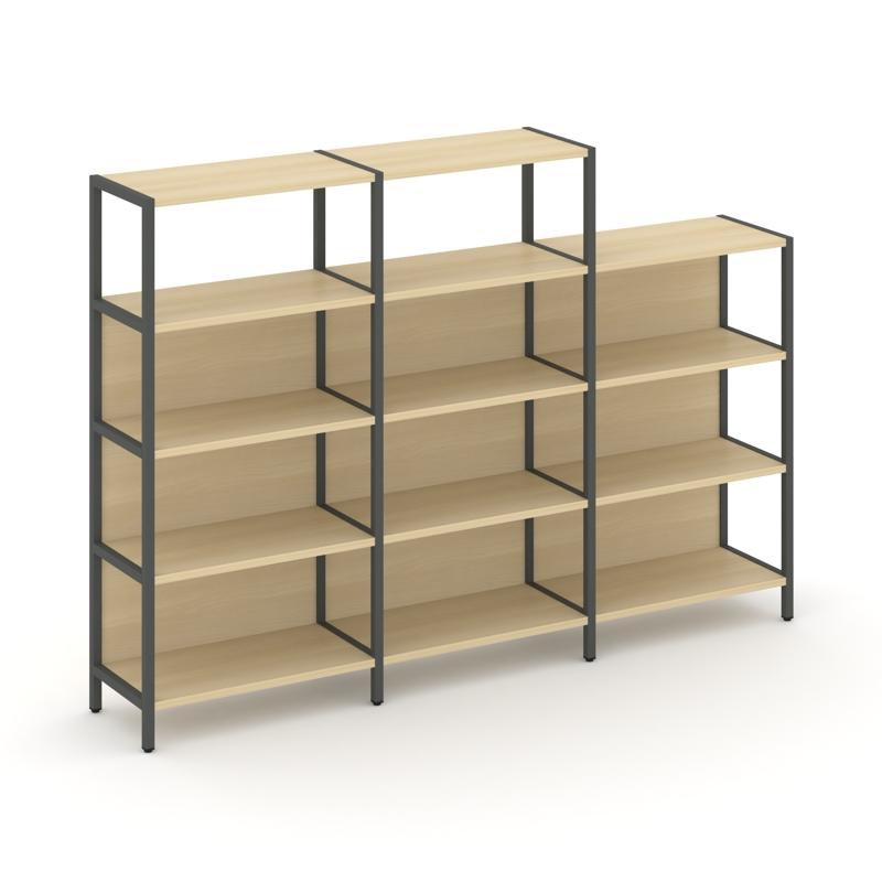 Shelf System Трехсекционный стеллаж четырех/трехярусный SN.STM-432 Акация Лорка/Металл Антрацит 2370