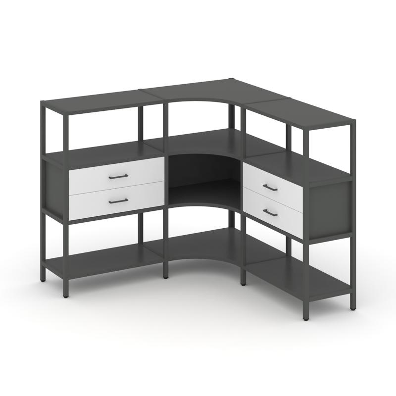 Shelf System Трехсекционный угловой стеллаж трехярусный с ящиками SN.STMU-331 Антрацит/Белый/Металл