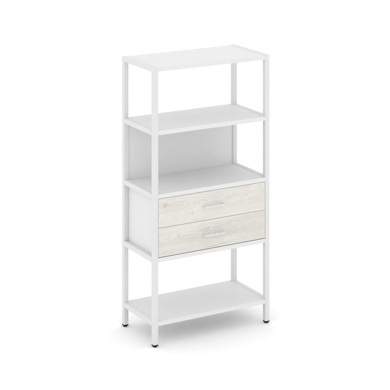 Shelf System Односекционный стеллаж четырехярусный с ящиками SN.STM-412 Белый/Дуб Наварра/Металл Бел
