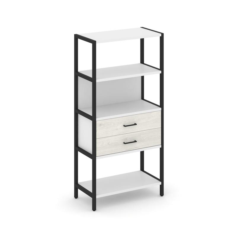 Shelf System Односекционный стеллаж четырехярусный с ящиками SN.STM-412 Белый/Дуб Наварра/Металл Чер