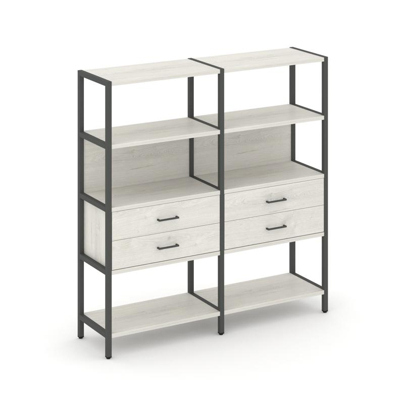 Shelf System Двухсекционный стеллаж четырехярусный с ящиками SN.STM-422 Дуб Наварра/Металл Антрацит