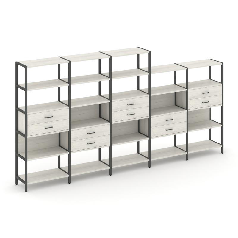 Shelf System Пятисекционный стеллаж пятиярусный с ящиками SN.STM-551 Дуб Наварра/Металл Антрацит 393