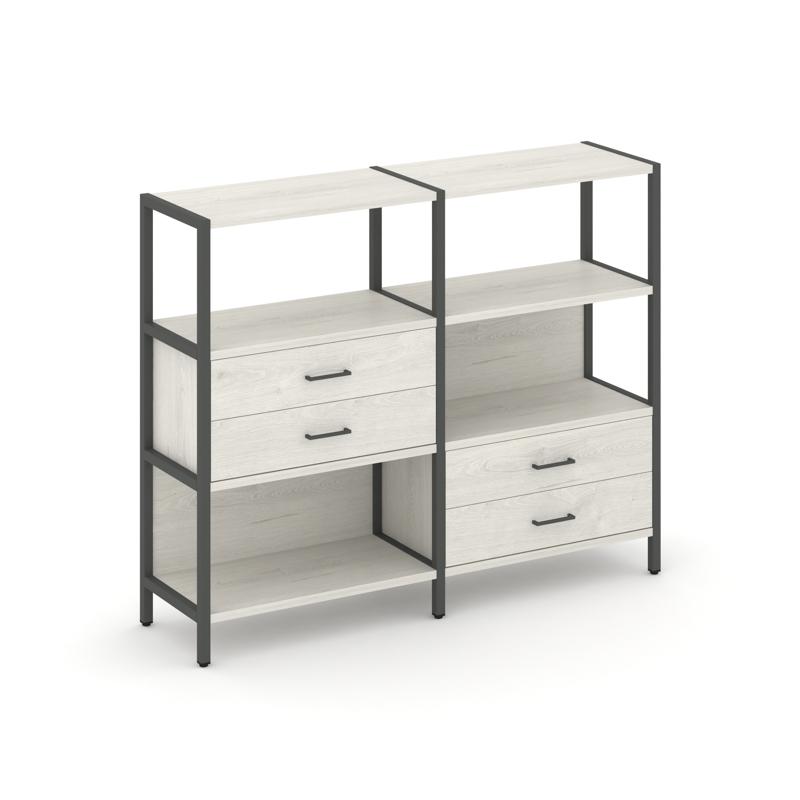Shelf System Двухсекционный стеллаж трехярусный с ящиками SN.STM-323 Дуб Наварра/Металл Антрацит 159