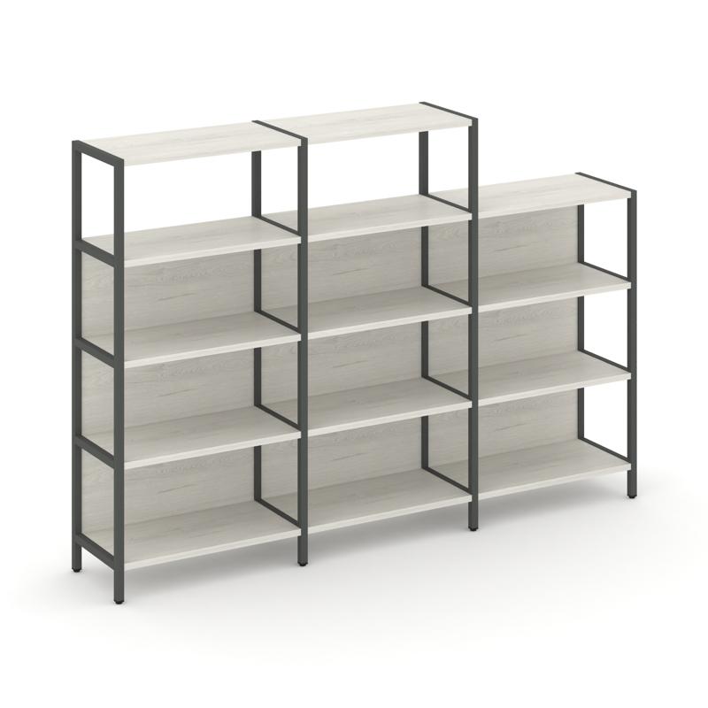 Shelf System Трехсекционный стеллаж четырех/трехярусный SN.STM-432 Дуб Наварра/Металл Антрацит 2370*