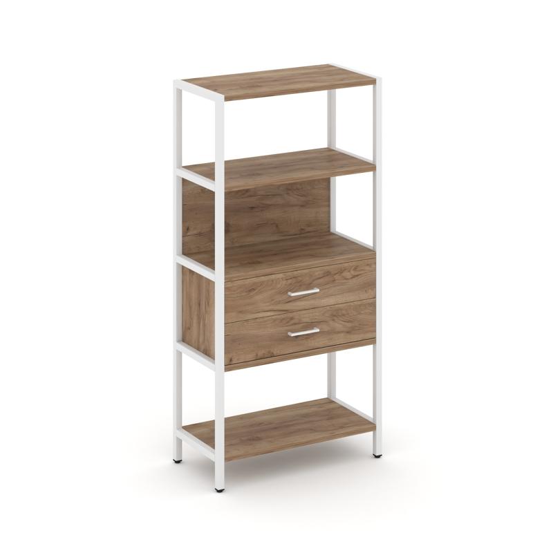 Shelf System Односекционный стеллаж четырехярусный с ящиками SN.STM-412 Дуб Табак/Металл Белый 810*4
