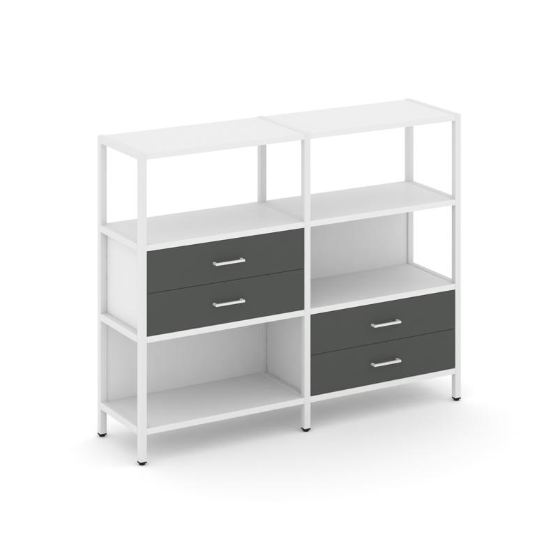 Shelf System Двухсекционный стеллаж трехярусный с ящиками SN.STM-323 Белый/Антрацит/Металл Белый 159