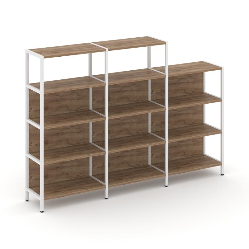 Shelf System Трехсекционный стеллаж четырех/трехярусный SN.STM-432 Дуб Табак/Металл Белый 2370*400*8