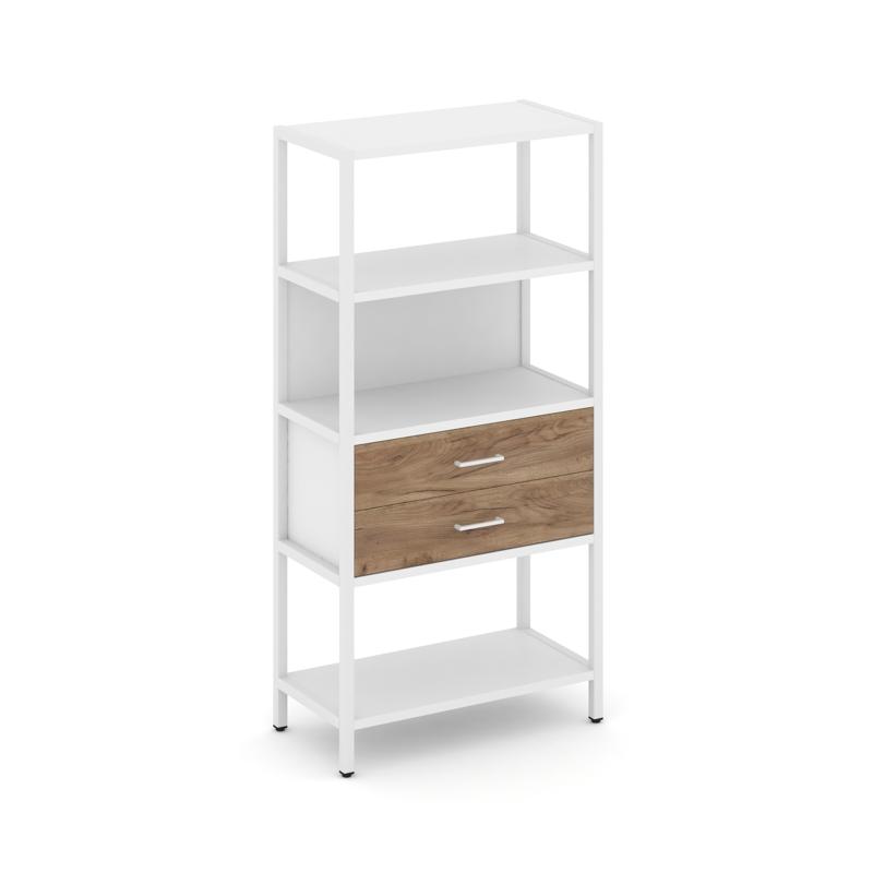 Shelf System Односекционный стеллаж четырехярусный с ящиками SN.STM-412 Белый/Дуб Табак/Металл Белый