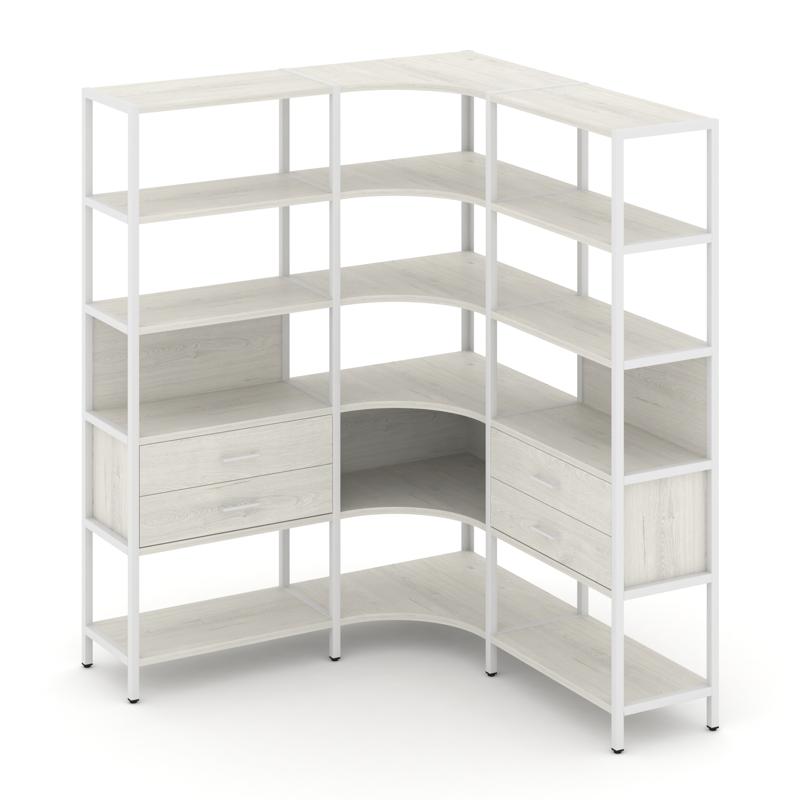 Shelf System Трехсекционный угловой стеллаж пятиярусный с ящиками SN.STMU-531 Дуб Наварра/Металл Бел
