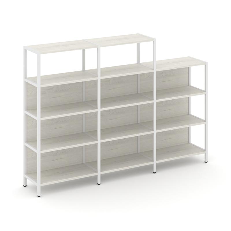Shelf System Трехсекционный стеллаж четырех/трехярусный SN.STM-432 Дуб Наварра/Металл Белый 2370*400