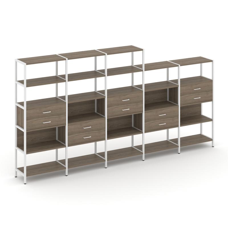 Shelf System Пятисекционный стеллаж пятиярусный с ящиками SN.STM-551 Вяз Благородный/Металл Белый 39