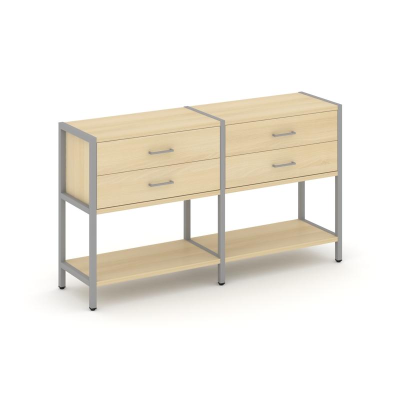 Shelf System Двухсекционный стеллаж двухярусный с ящиками SN.STM-222 Акация Лорка/Металл Серый 1590*