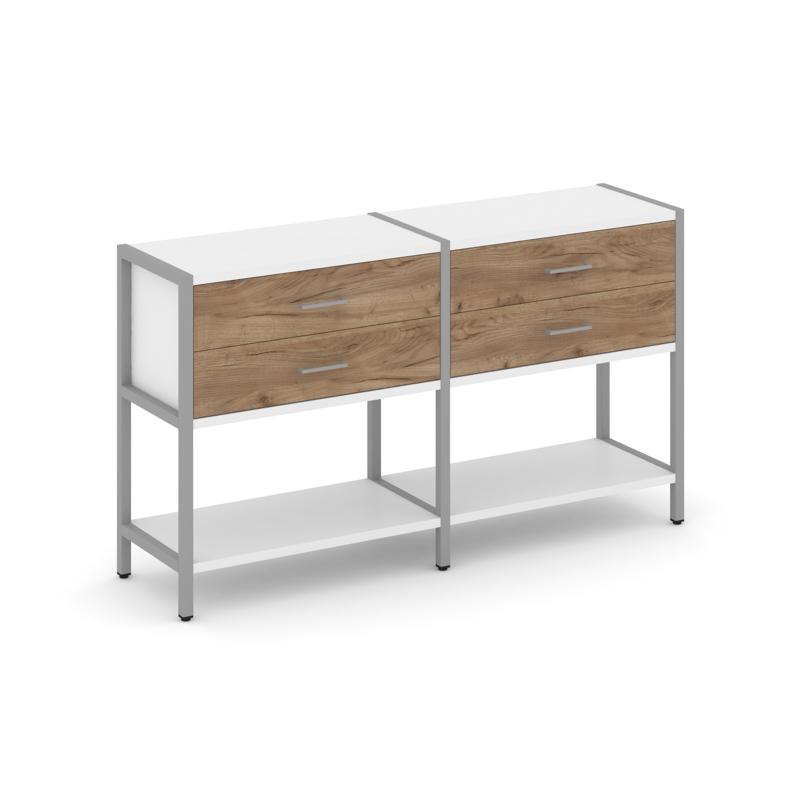 Shelf System Двухсекционный стеллаж двухярусный с ящиками SN.STM-222 Белый/Дуб Табак/Металл Серый 15