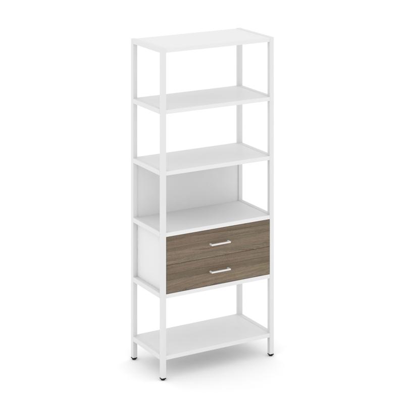 Shelf System Односекционный стеллаж пятиярусный с ящиками SN.STM-512 Белый/Вяз Благородный/Металл Бе