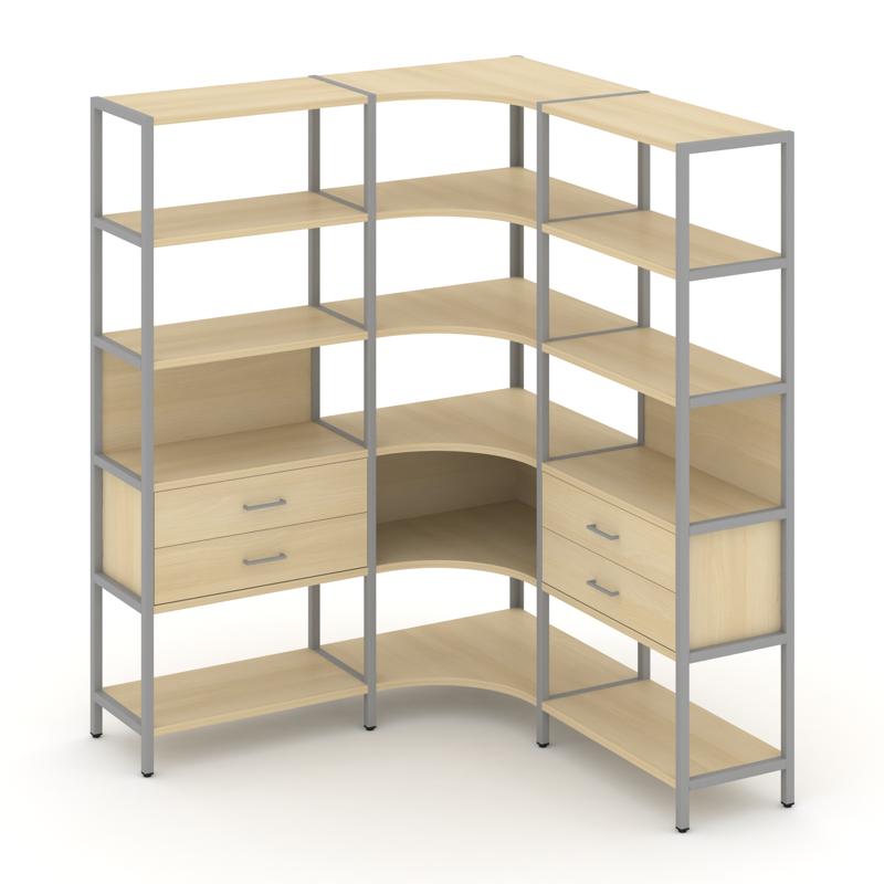 Shelf System Трехсекционный угловой стеллаж пятиярусный с ящиками SN.STMU-531 Акация Лорка/Металл Се