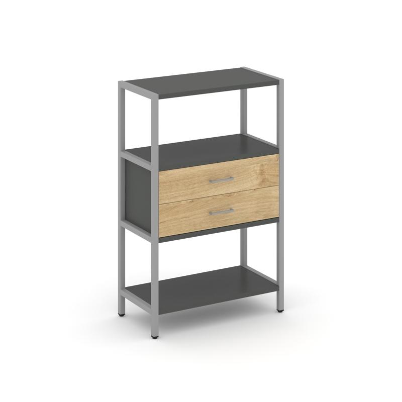 Shelf System Односекционный стеллаж трехярусный с ящиками SN.STM-312 Антрацит/Тиквуд Светлый/Металл