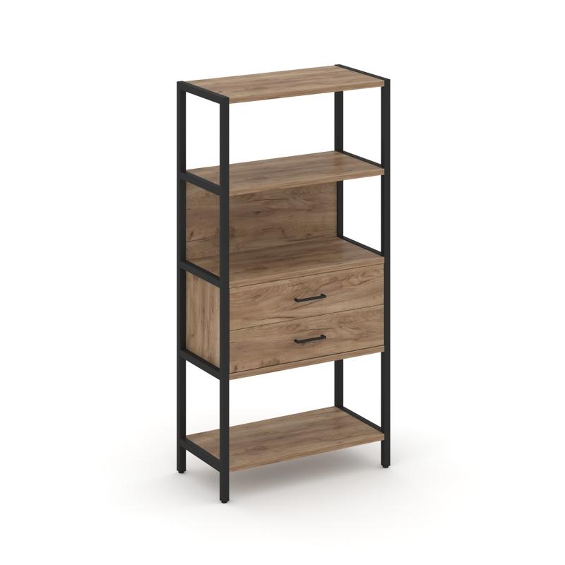 Shelf System Односекционный стеллаж четырехярусный с ящиками SN.STM-412 Дуб Табак/Металл Черный 810*