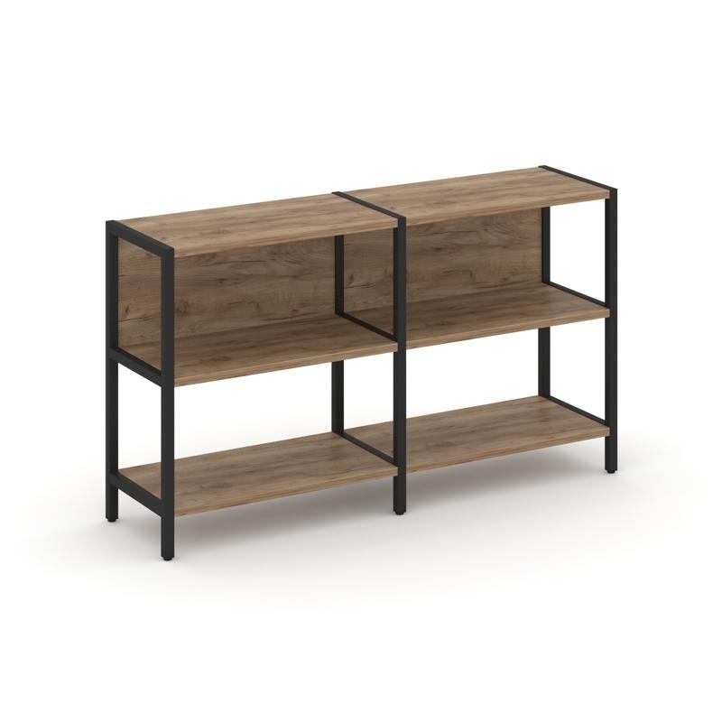 Shelf System Двухсекционный стеллаж двухярусный SN.STM-221 Дуб Табак/Металл Черный 1590*400*879