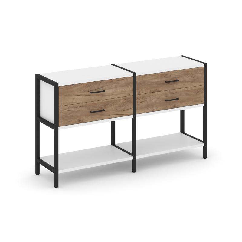 Shelf System Двухсекционный стеллаж двухярусный с ящиками SN.STM-222 Белый/Дуб Табак/Металл Черный 1