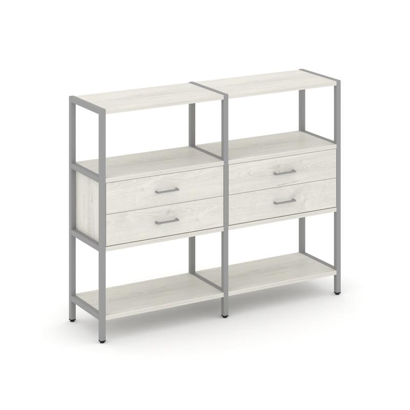 Shelf System Двухсекционный стеллаж трехярусный с ящиками SN.STM-322 Дуб Наварра/Металл Серый 1590*4