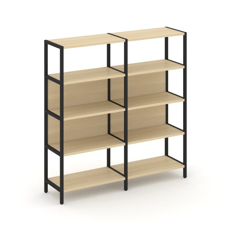 Shelf System Двухсекционный стеллаж четырехярусный SN.STM-421 Акация Лорка/Металл Черный 1590*400*16