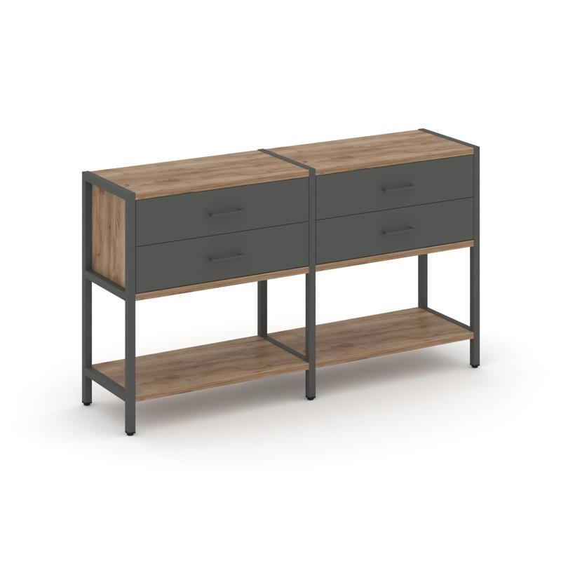 Shelf System Двухсекционный стеллаж двухярусный с ящиками SN.STM-222 Дуб Табак/Антрацит/Металл Антра