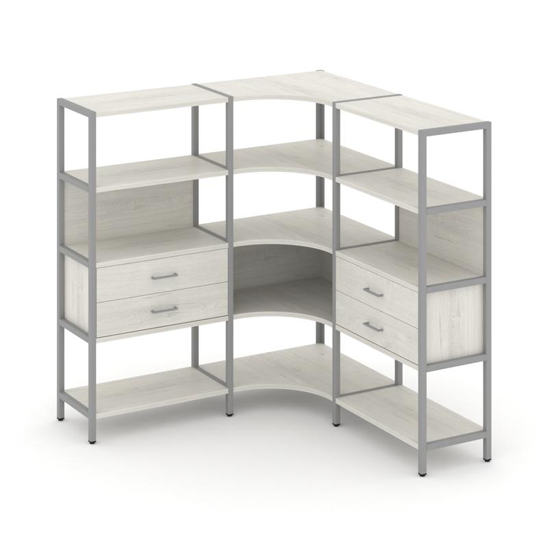 Shelf System Трехсекционный угловой стеллаж четырехярусный с ящиками SN.STMU-431 Дуб Наварра/Металл