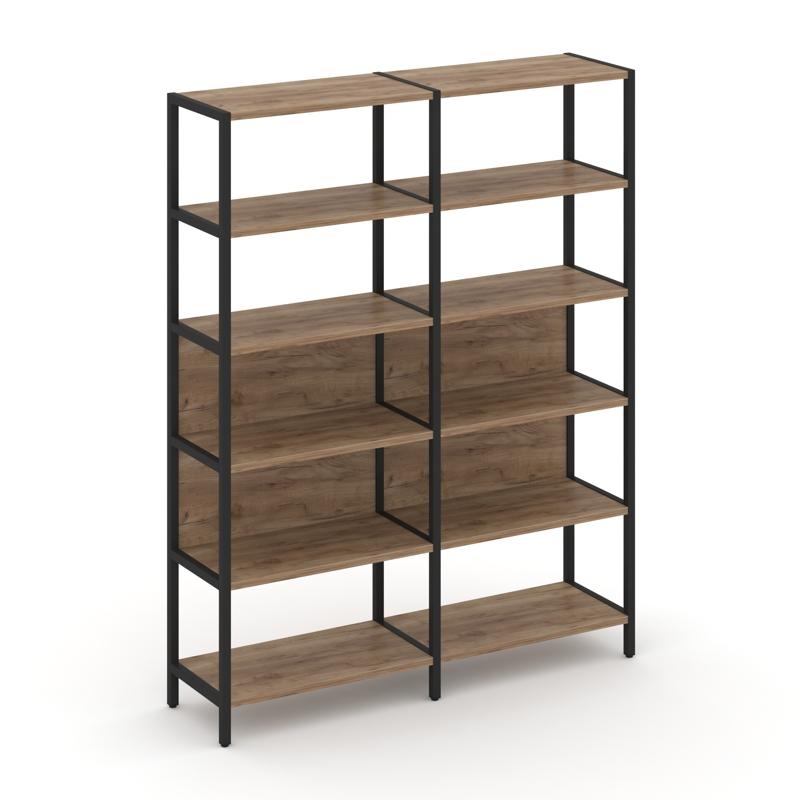Shelf System Двухсекционный стеллаж пятиярусный SN.STM-521 Дуб Табак/Металл Черный 1590*400*1980