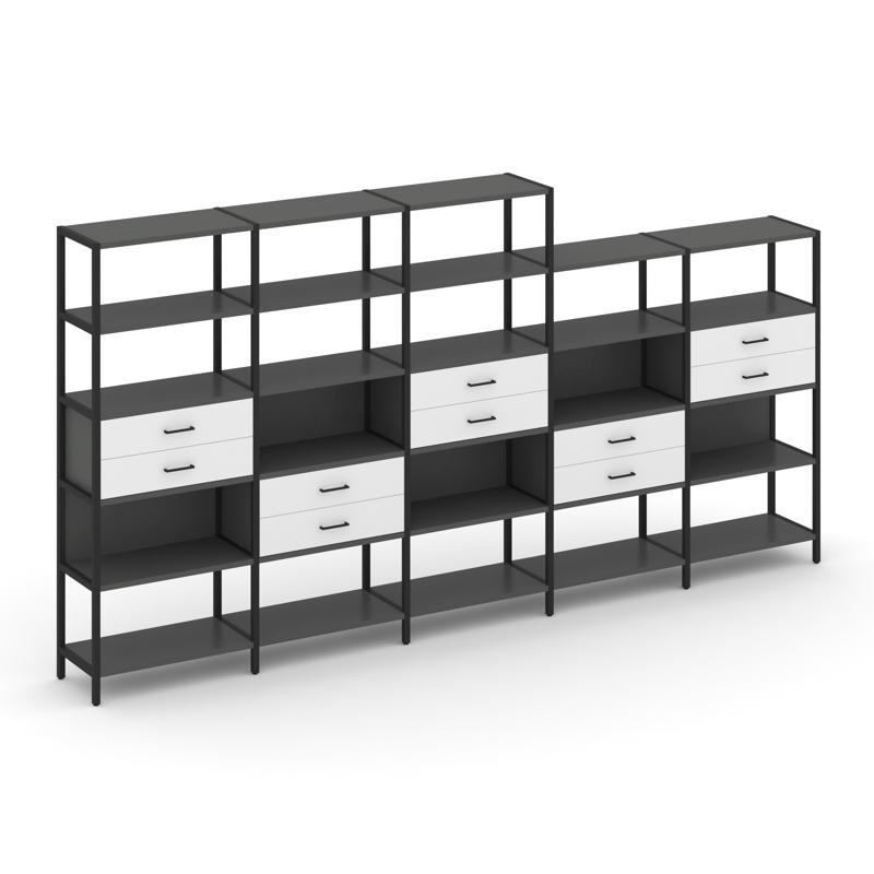 Shelf System Пятисекционный стеллаж пятиярусный с ящиками SN.STM-551 Антрацит/Белый/Металл Черный 39