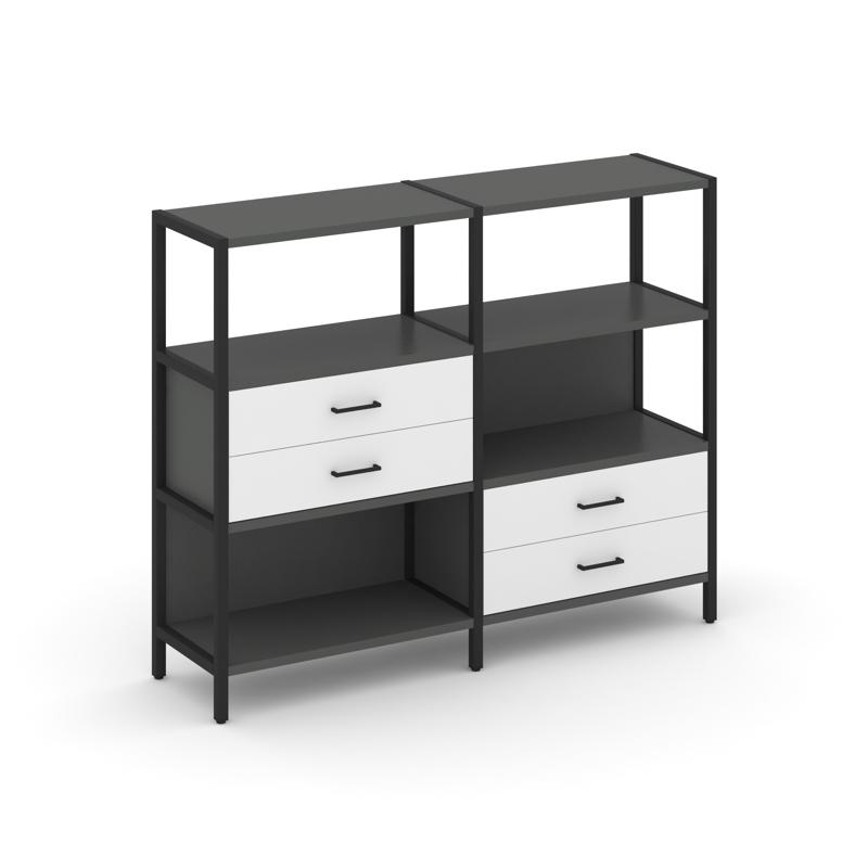 Shelf System Двухсекционный стеллаж трехярусный с ящиками SN.STM-323 Антрацит/Белый/Металл Черный 15