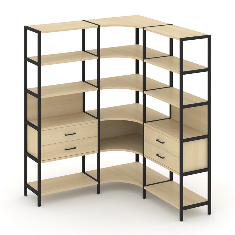 Shelf System Трехсекционный угловой стеллаж пятиярусный с ящиками SN.STMU-531 Акация Лорка/Металл Че