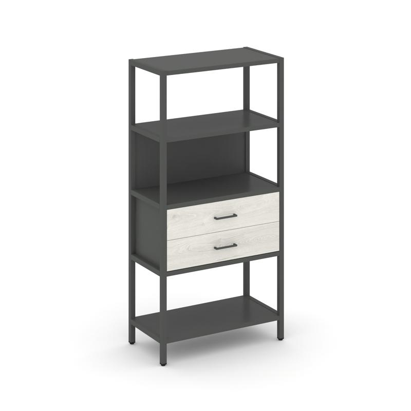 Shelf System Односекционный стеллаж четырехярусный с ящиками SN.STM-412 Антрацит/Дуб Наварра/Металл