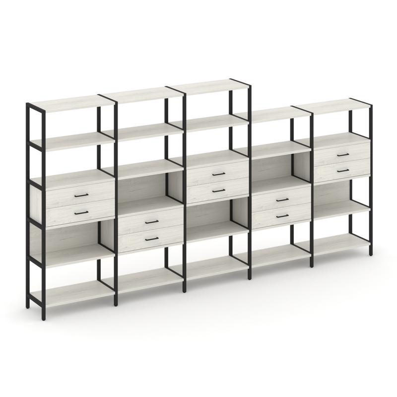 Shelf System Пятисекционный стеллаж пятиярусный с ящиками SN.STM-551 Дуб Наварра/Металл Черный 3930*