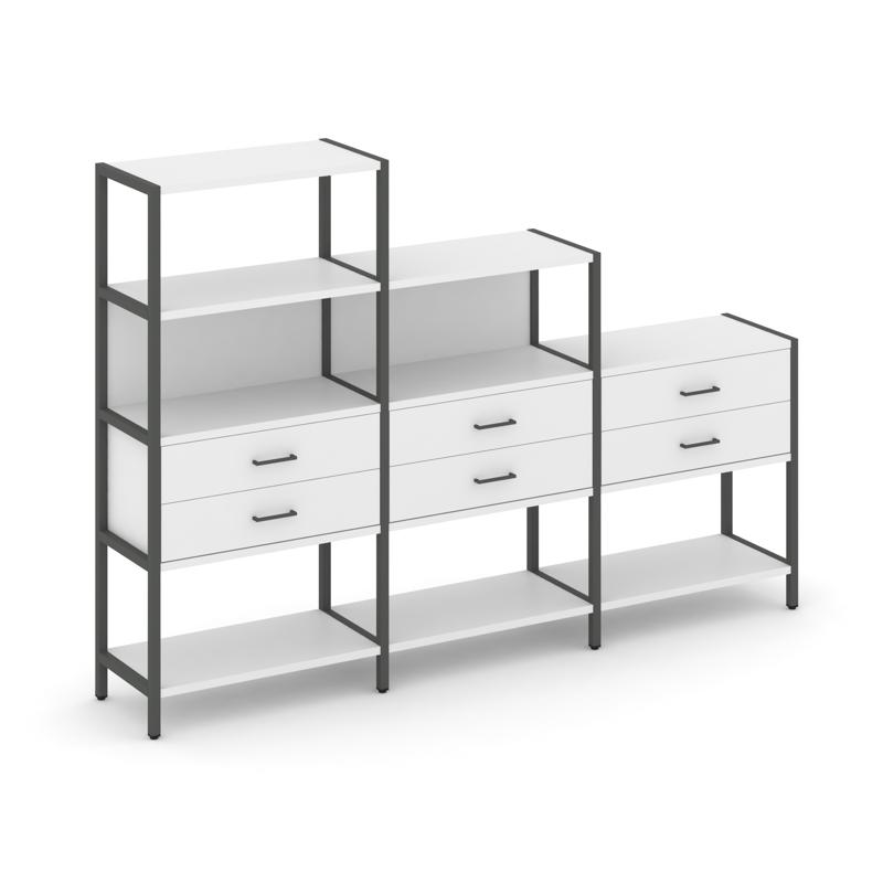 Shelf System Трехсекционный стеллаж четырех/трех/двухярусный с ящиками SN.STM-431 Белый/Металл Антра