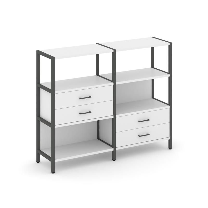 Shelf System Двухсекционный стеллаж трехярусный с ящиками SN.STM-323 Белый/Металл Антрацит 1590*400*