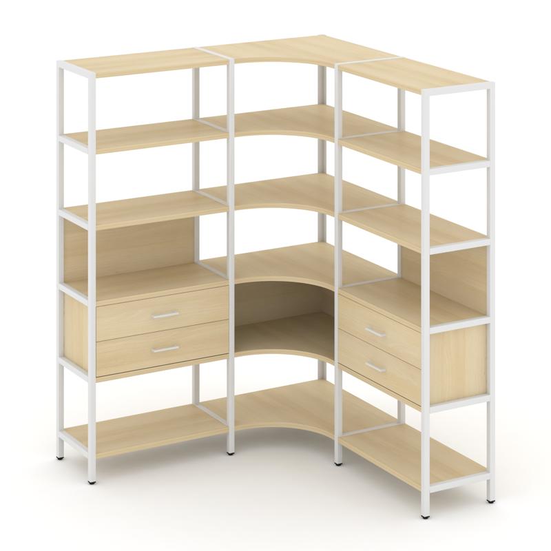 Shelf System Трехсекционный угловой стеллаж пятиярусный с ящиками SN.STMU-531 Акация Лорка/Металл Бе