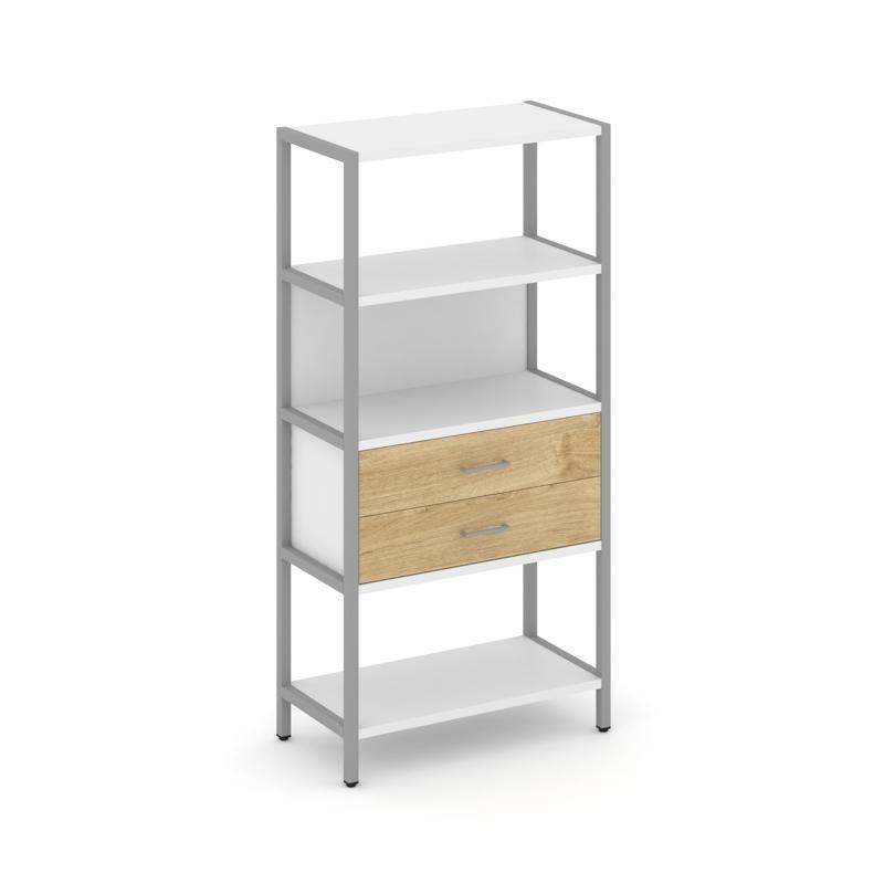 Shelf System Односекционный стеллаж четырехярусный с ящиками SN.STM-412 Белый/Тиквуд Светлый/Металл