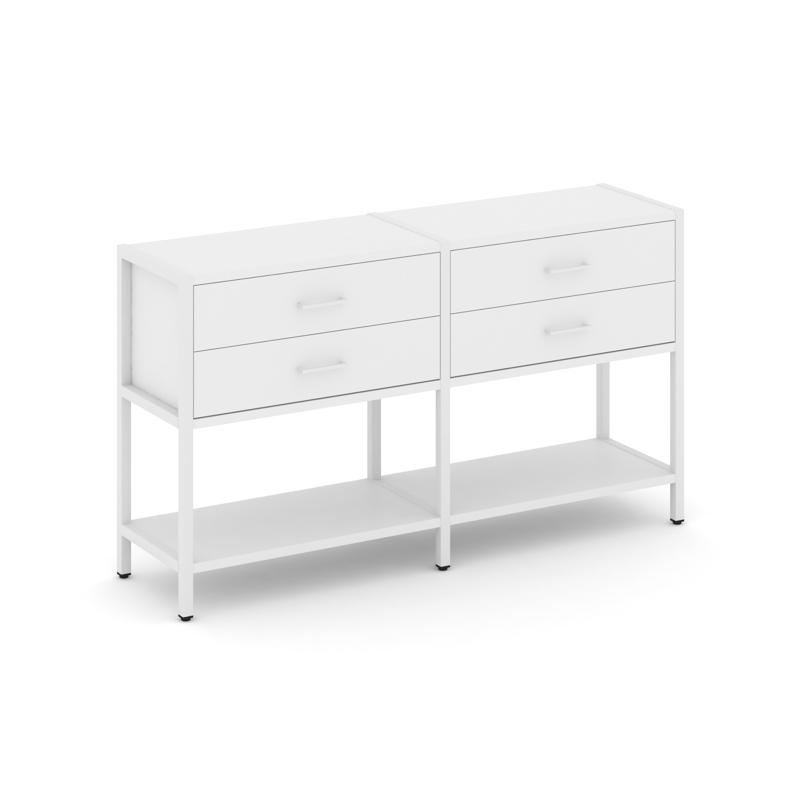 Shelf System Двухсекционный стеллаж двухярусный с ящиками SN.STM-222 Белый/Металл Белый 1590*400*879
