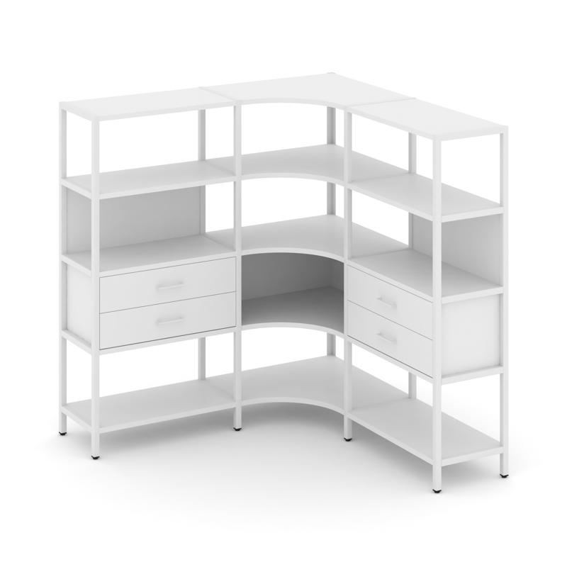 Shelf System Трехсекционный угловой стеллаж четырехярусный с ящиками SN.STMU-431 Белый/Металл Белый