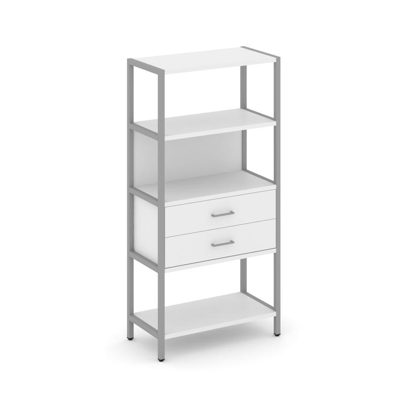Shelf System Односекционный стеллаж четырехярусный с ящиками SN.STM-412 Белый/Металл Серый 810*400*1