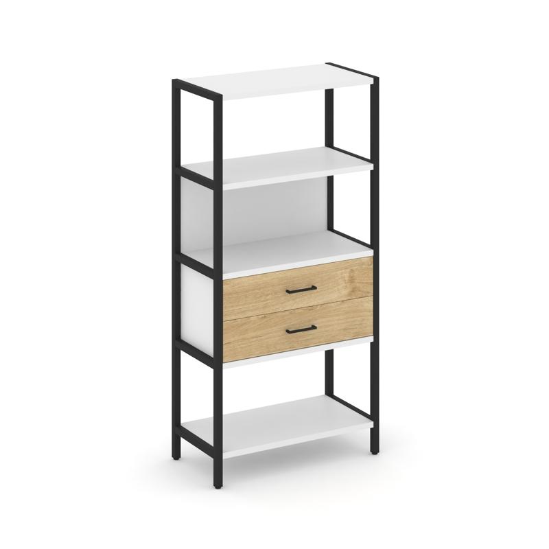 Shelf System Односекционный стеллаж четырехярусный с ящиками SN.STM-412 Белый/Тиквуд Светлый/Металл
