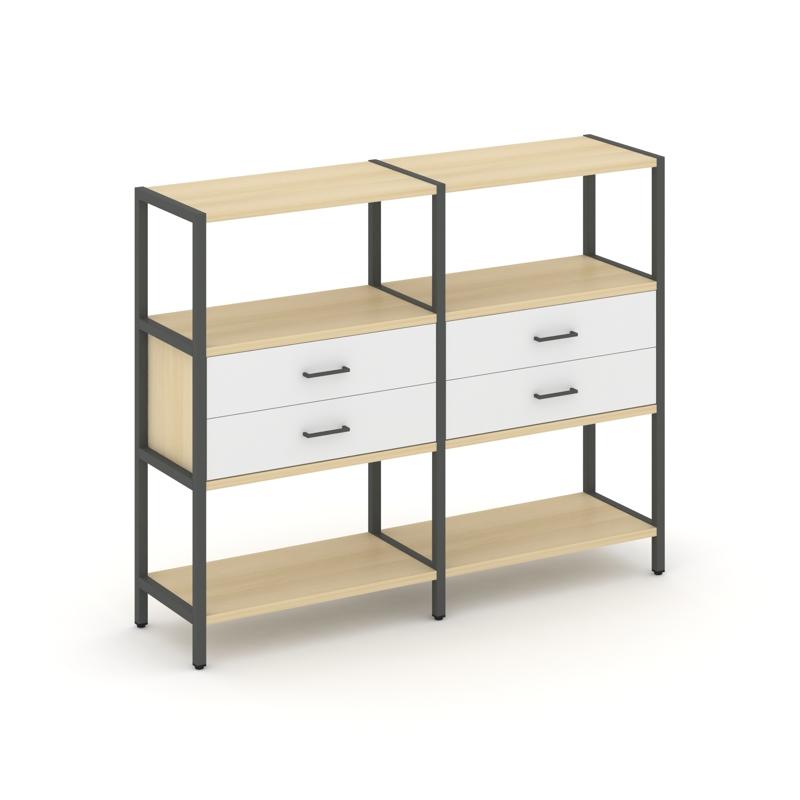Shelf System Двухсекционный стеллаж трехярусный с ящиками SN.STM-322 Акация Лорка/Белый/Металл Антра